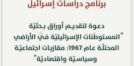 دعوة لتقديـم أوراق بـحثيّة: المستوطَنات الإسرائيليّة في الأراضي المحتلّة عام 1967