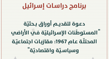 دعوة لتقديـم أوراق بـحثيّة: المستوطَنات الإسرائيليّة في الأراضي المحتلّة عام 1967