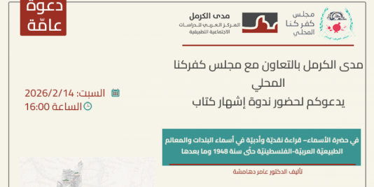 دعوة لحضور ندوة اشهار كتاب "في حضرة الأسماء- قراءة نقديّة وأدبيّة في أسماء البلدات والمعالم الطبيعيّة العربيّة-الفلسطينيّة”